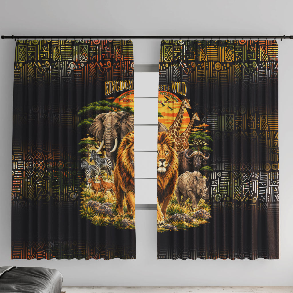 African Wildlife Heart Window Curtain Safari Sunset Lion Elephant Giraffe Tribal Pattern