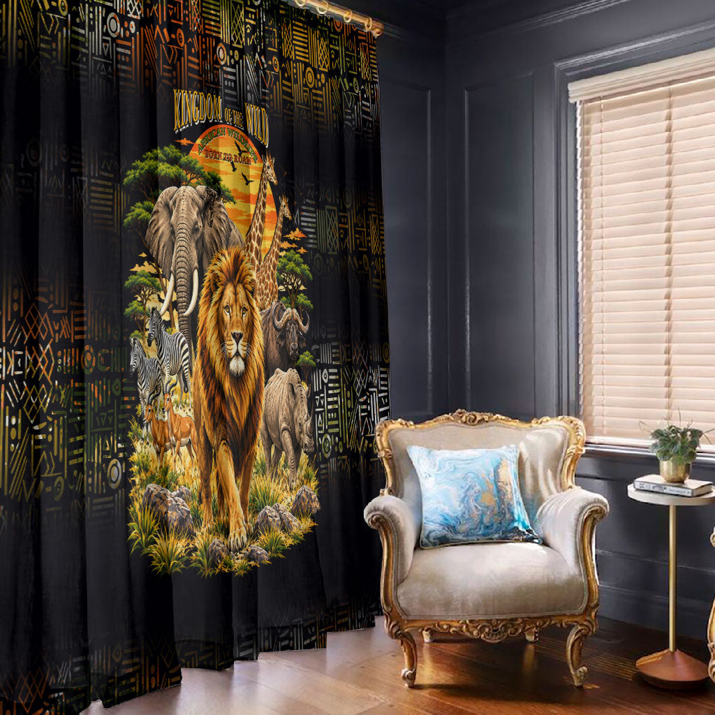 African Wildlife Heart Window Curtain Safari Sunset Lion Elephant Giraffe Tribal Pattern