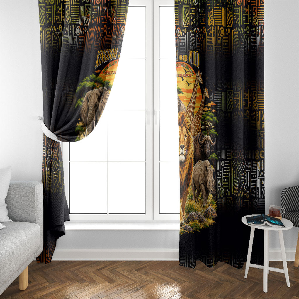 African Wildlife Heart Window Curtain Safari Sunset Lion Elephant Giraffe Tribal Pattern