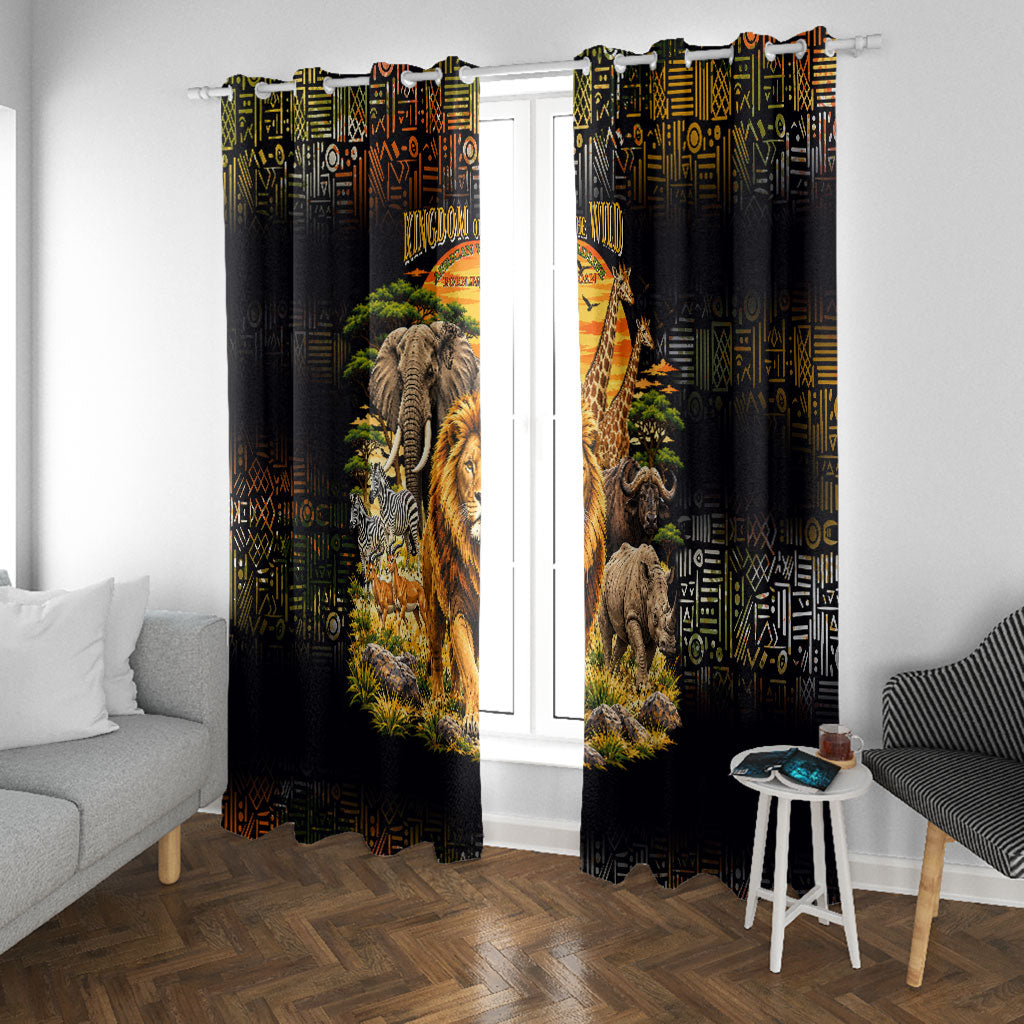African Wildlife Heart Window Curtain Safari Sunset Lion Elephant Giraffe Tribal Pattern