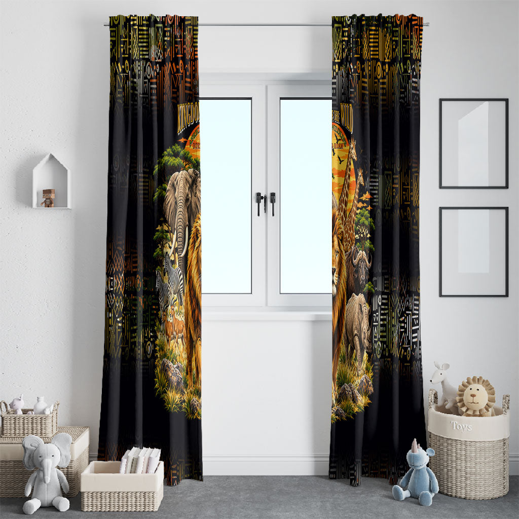 African Wildlife Heart Window Curtain Safari Sunset Lion Elephant Giraffe Tribal Pattern