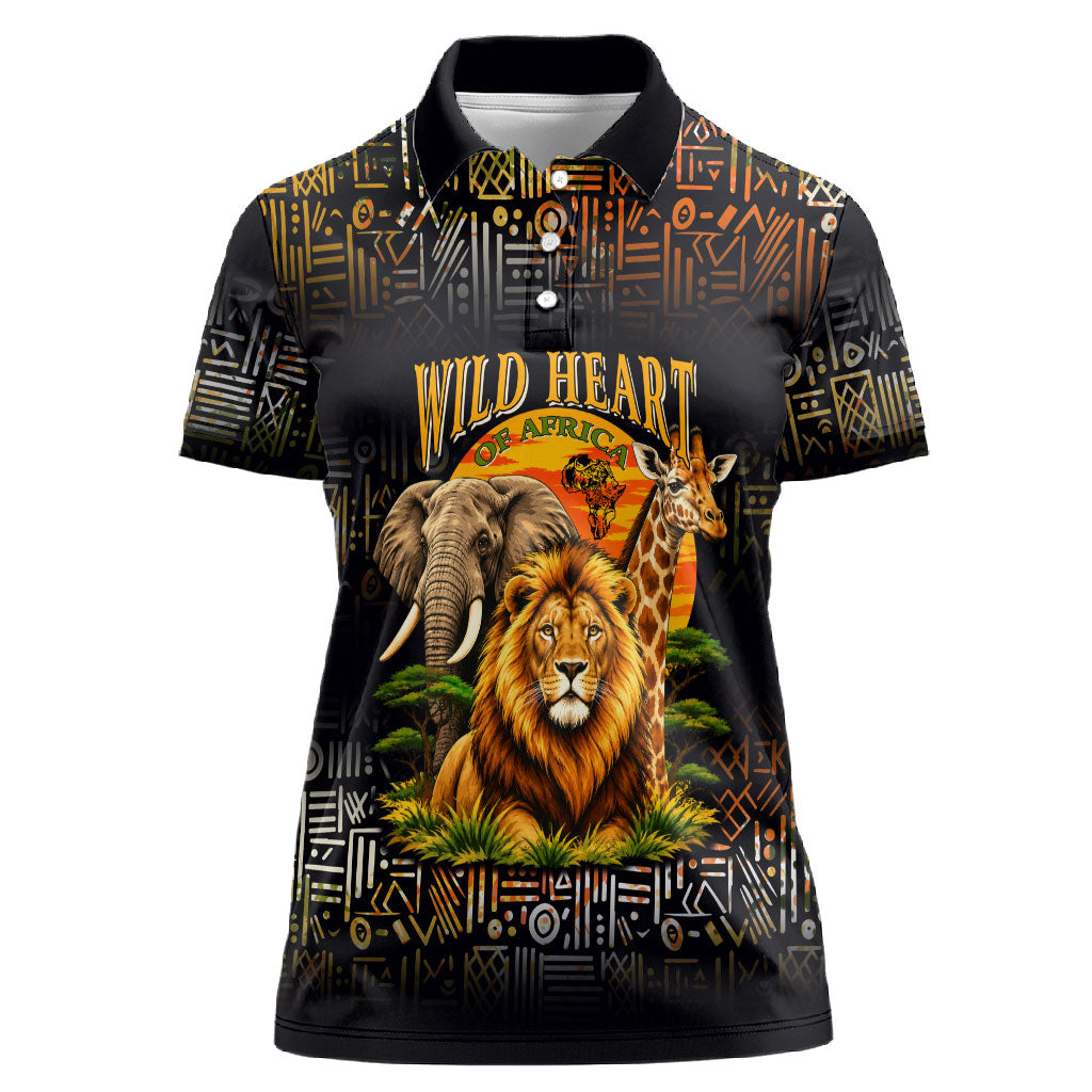 African Wildlife Heart Women Polo Shirt Safari Sunset Lion Elephant ...