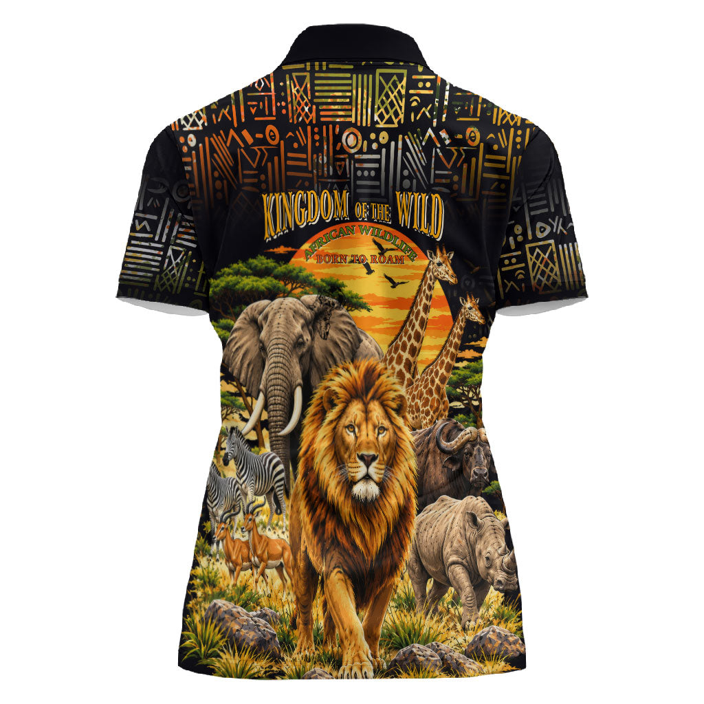 African Wildlife Heart Women Polo Shirt Safari Sunset Lion Elephant ...