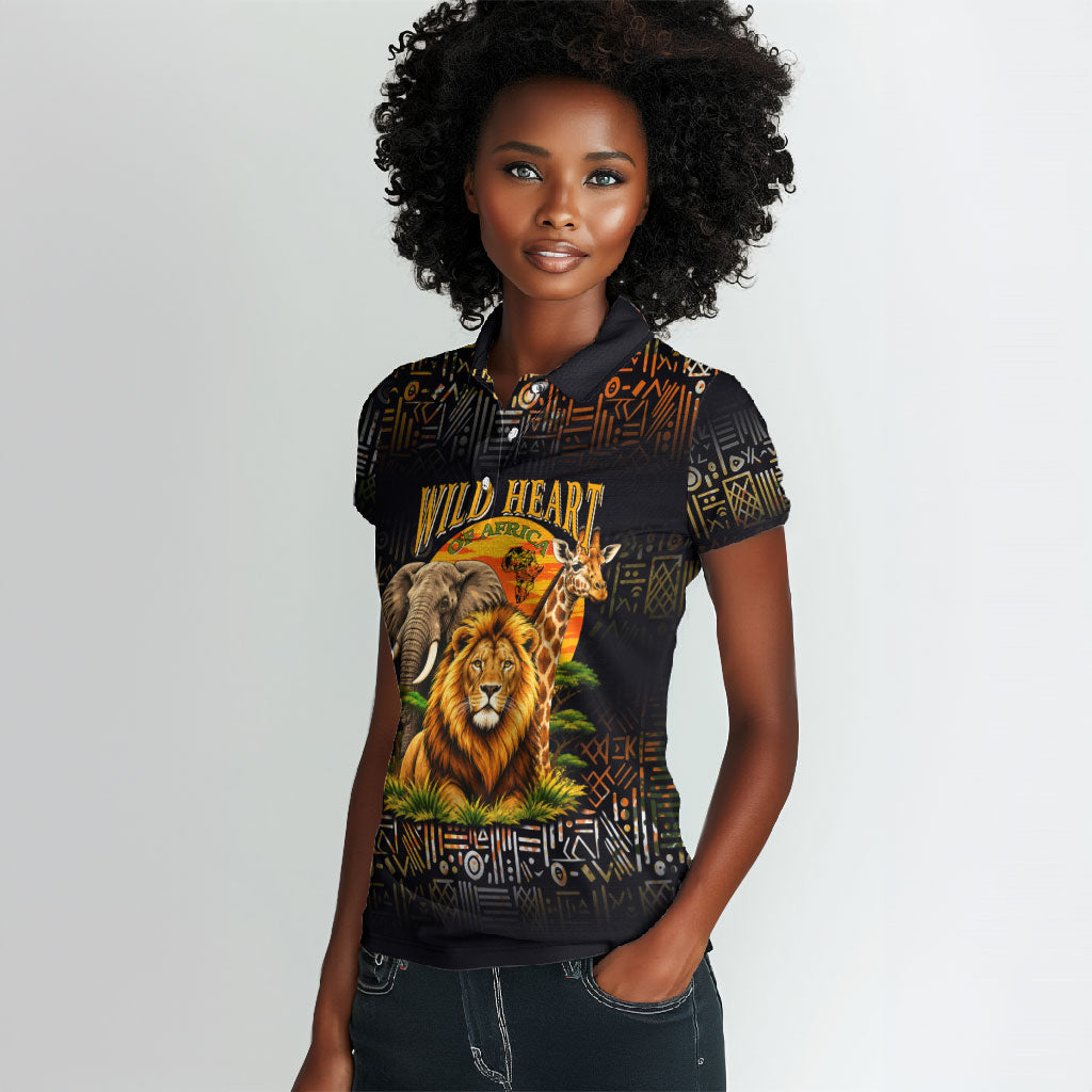 African Wildlife Heart Women Polo Shirt Safari Sunset Lion Elephant ...