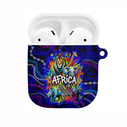 African Wildlife Born Wild AirPods Case Colorful Graffiti Street Art - Tribal Safari Lion Elephant