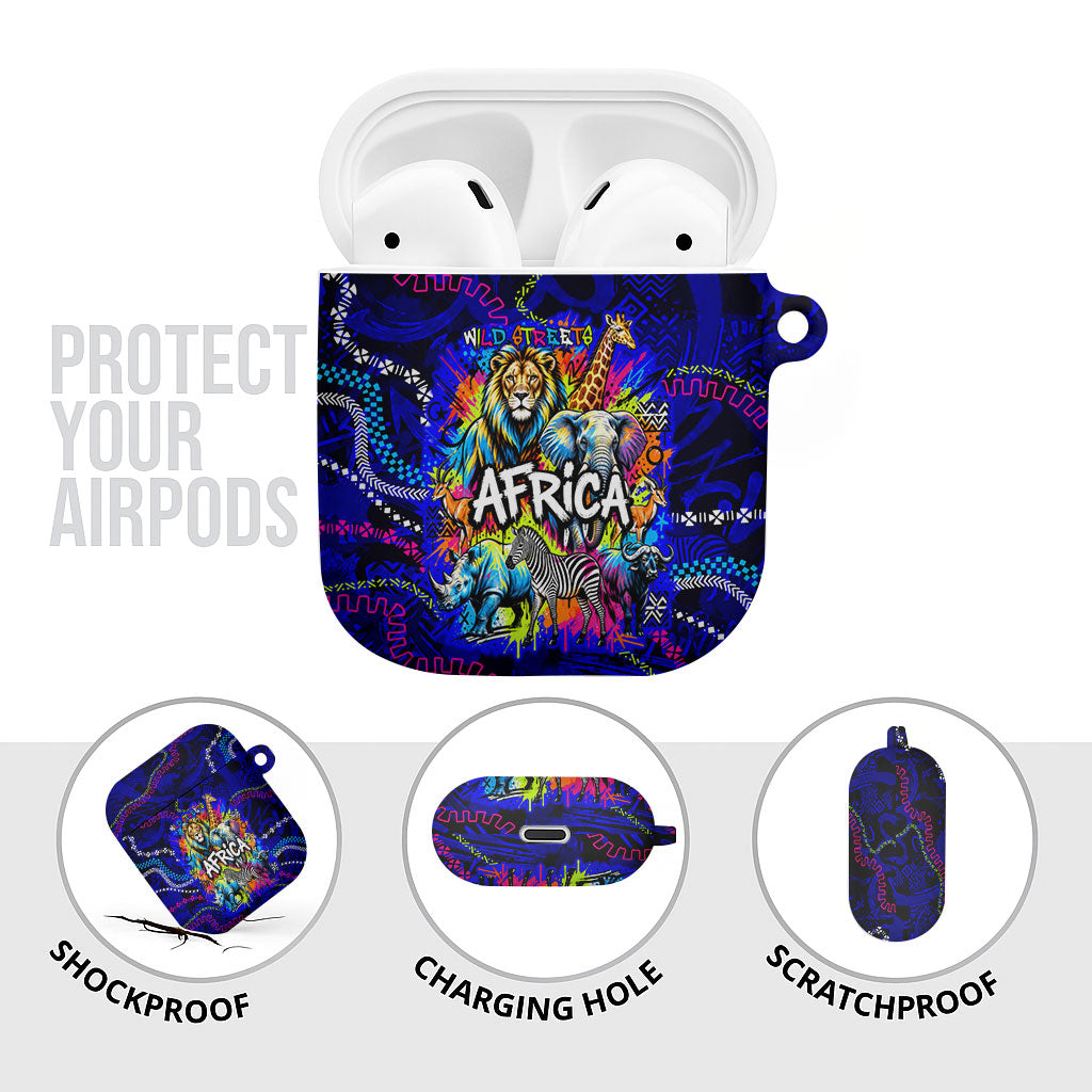 African Wildlife Born Wild AirPods Case Colorful Graffiti Street Art - Tribal Safari Lion Elephant