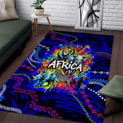 African Wildlife Born Wild Area Rug Colorful Graffiti Street Art - Tribal Safari Lion Elephant