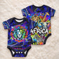 African Wildlife Born Wild Baby Onesie Colorful Graffiti Street Art - Tribal Safari Lion Elephant