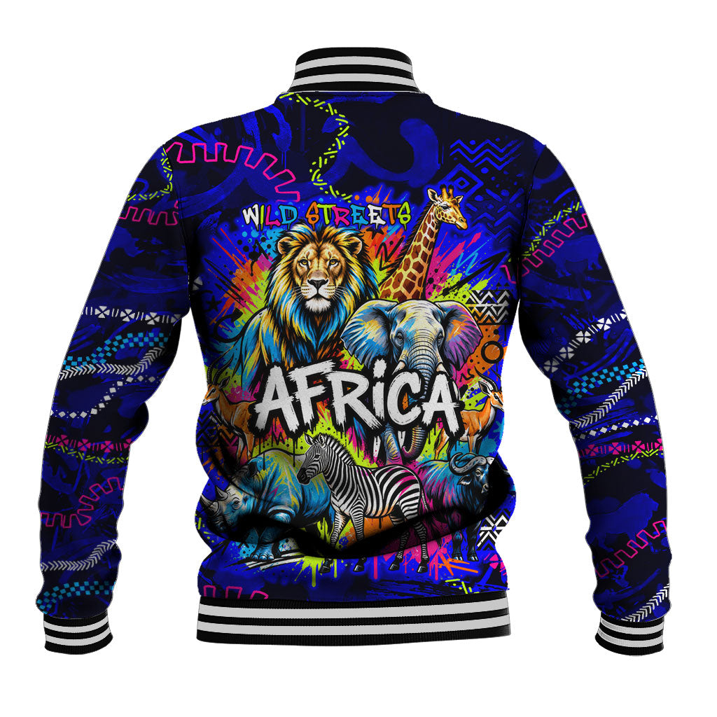 African Wildlife Born Wild Baseball Jacket Colorful Graffiti Street Art - Tribal Safari Lion Elephant