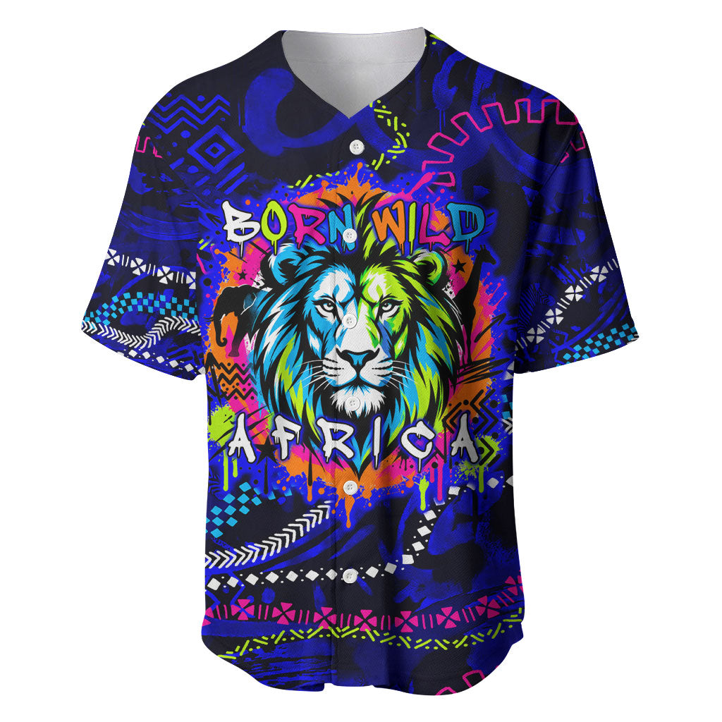 African Wildlife Born Wild Baseball Jersey Colorful Graffiti Street Art - Tribal Safari Lion Elephant