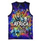 African Wildlife Born Wild Basketball Jersey Colorful Graffiti Street Art - Tribal Safari Lion Elephant