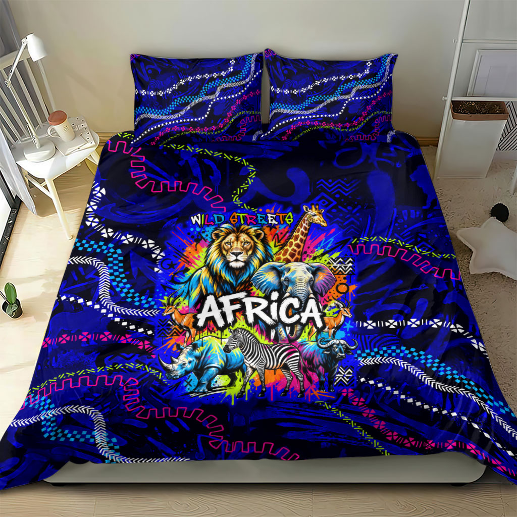African Wildlife Born Wild Bedding Set Colorful Graffiti Street Art - Tribal Safari Lion Elephant