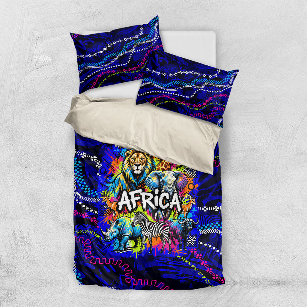 African Wildlife Born Wild Bedding Set Colorful Graffiti Street Art - Tribal Safari Lion Elephant