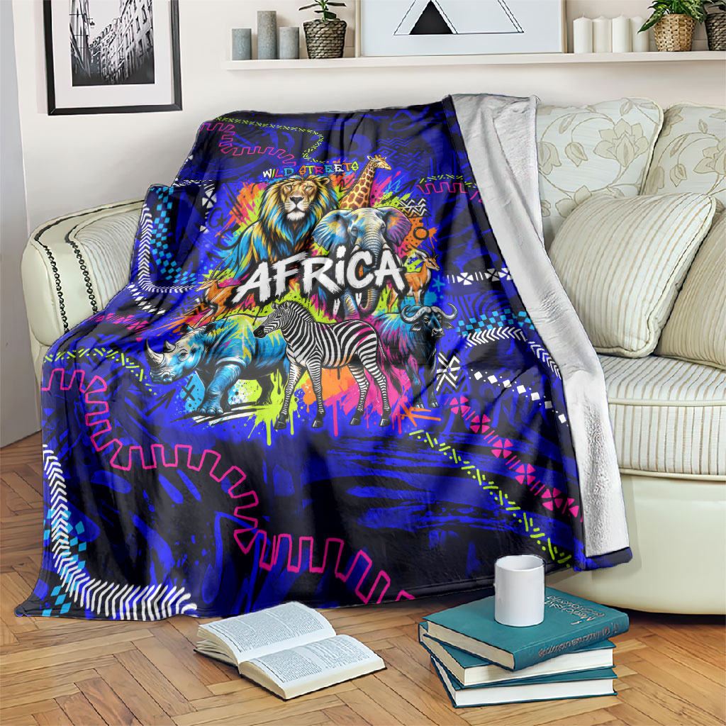 African Wildlife Born Wild Blanket Colorful Graffiti Street Art - Tribal Safari Lion Elephant