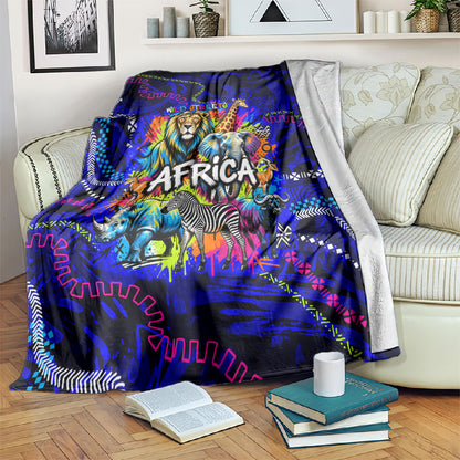 African Wildlife Born Wild Blanket Colorful Graffiti Street Art - Tribal Safari Lion Elephant