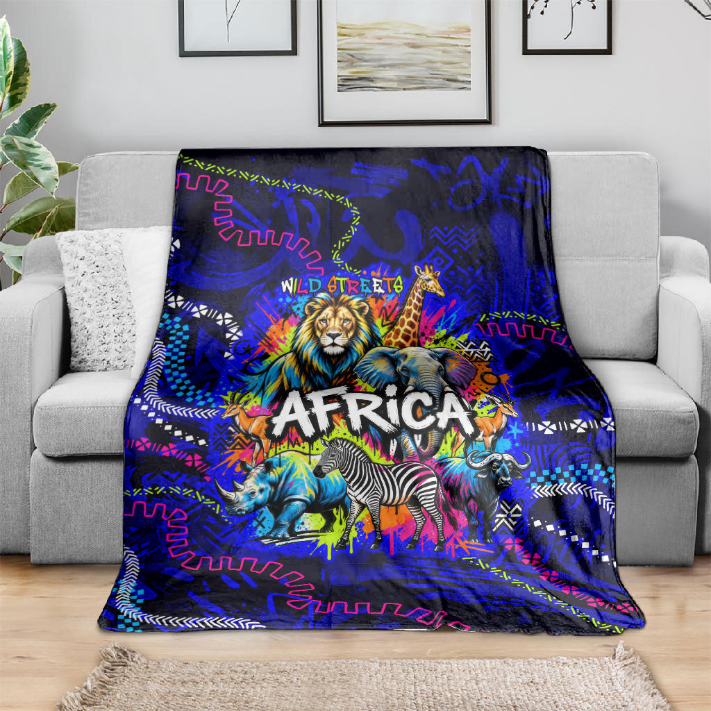 African Wildlife Born Wild Blanket Colorful Graffiti Street Art - Tribal Safari Lion Elephant