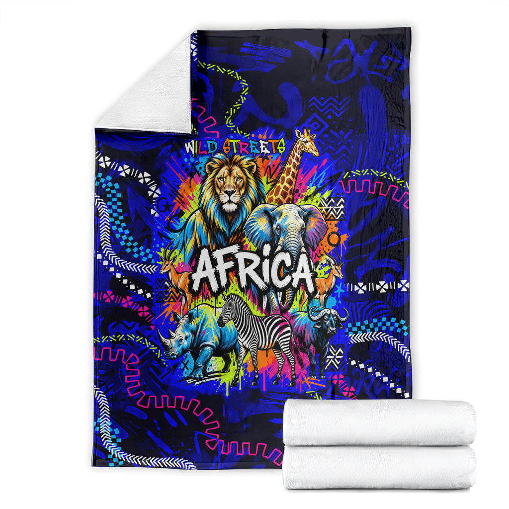 African Wildlife Born Wild Blanket Colorful Graffiti Street Art - Tribal Safari Lion Elephant
