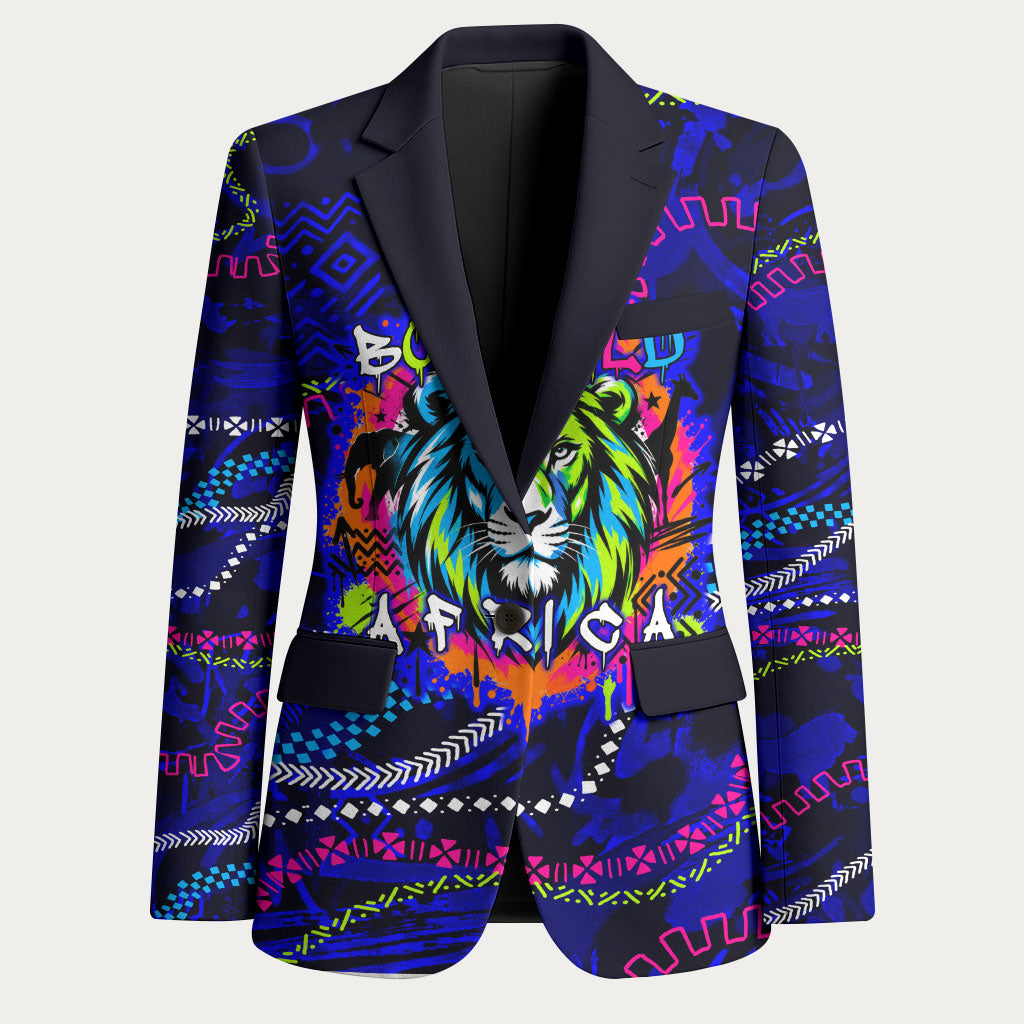 African Wildlife Born Wild Blazer Colorful Graffiti Street Art - Tribal Safari Lion Elephant