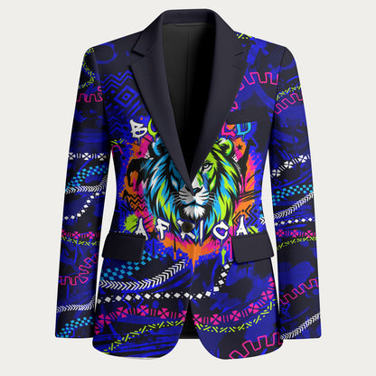 African Wildlife Born Wild Blazer Colorful Graffiti Street Art - Tribal Safari Lion Elephant