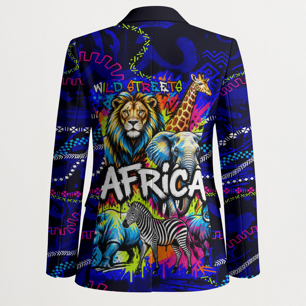 African Wildlife Born Wild Blazer Colorful Graffiti Street Art - Tribal Safari Lion Elephant