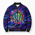 African Wildlife Born Wild Bomber Puffer Jacket Colorful Graffiti Street Art - Tribal Safari Lion Elephant