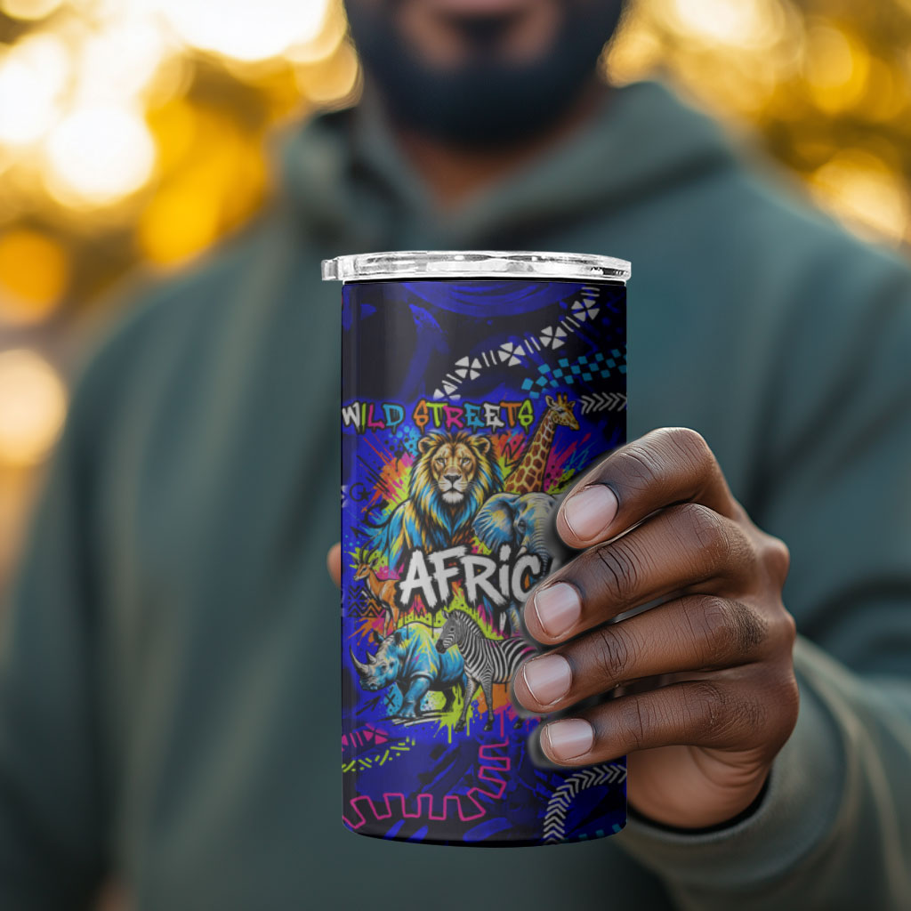 African Wildlife Born Wild 4 in 1 Can Cooler Tumbler Colorful Graffiti Street Art - Tribal Safari Lion Elephant