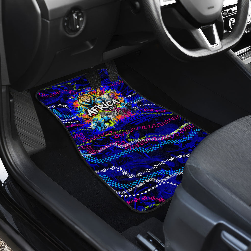 African Wildlife Born Wild Car Mats Colorful Graffiti Street Art - Tribal Safari Lion Elephant