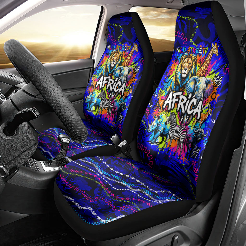African Wildlife Born Wild Car Seat Cover Colorful Graffiti Street Art - Tribal Safari Lion Elephant