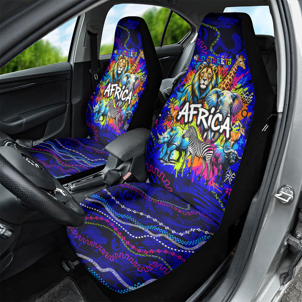 African Wildlife Born Wild Car Seat Cover Colorful Graffiti Street Art - Tribal Safari Lion Elephant
