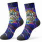 African Wildlife Born Wild Crew Socks Colorful Graffiti Street Art - Tribal Safari Lion Elephant