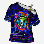 African Wildlife Born Wild Cross Shoulder Shirt Colorful Graffiti Street Art - Tribal Safari Lion Elephant