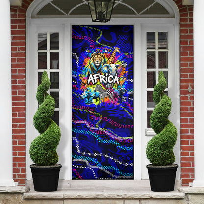 African Wildlife Born Wild Door Cover Colorful Graffiti Street Art - Tribal Safari Lion Elephant