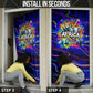 African Wildlife Born Wild Door Cover Colorful Graffiti Street Art - Tribal Safari Lion Elephant