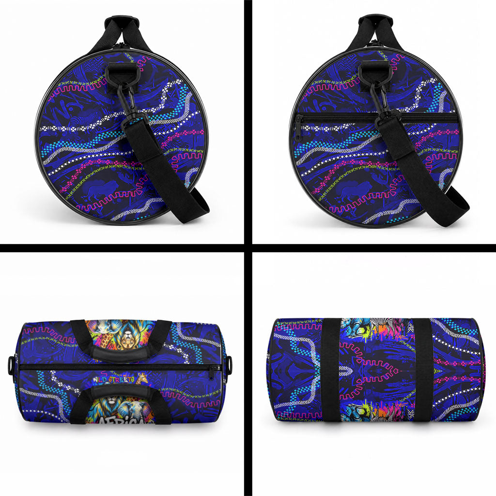 African Wildlife Born Wild Duffle Bag Colorful Graffiti Street Art - Tribal Safari Lion Elephant