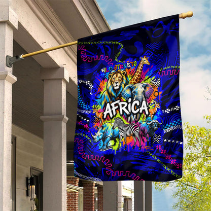 African Wildlife Born Wild Garden Flag Colorful Graffiti Street Art - Tribal Safari Lion Elephant