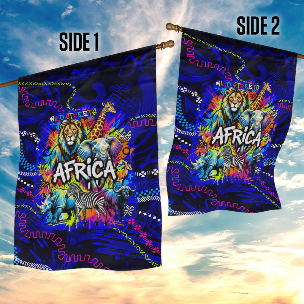 African Wildlife Born Wild Garden Flag Colorful Graffiti Street Art - Tribal Safari Lion Elephant