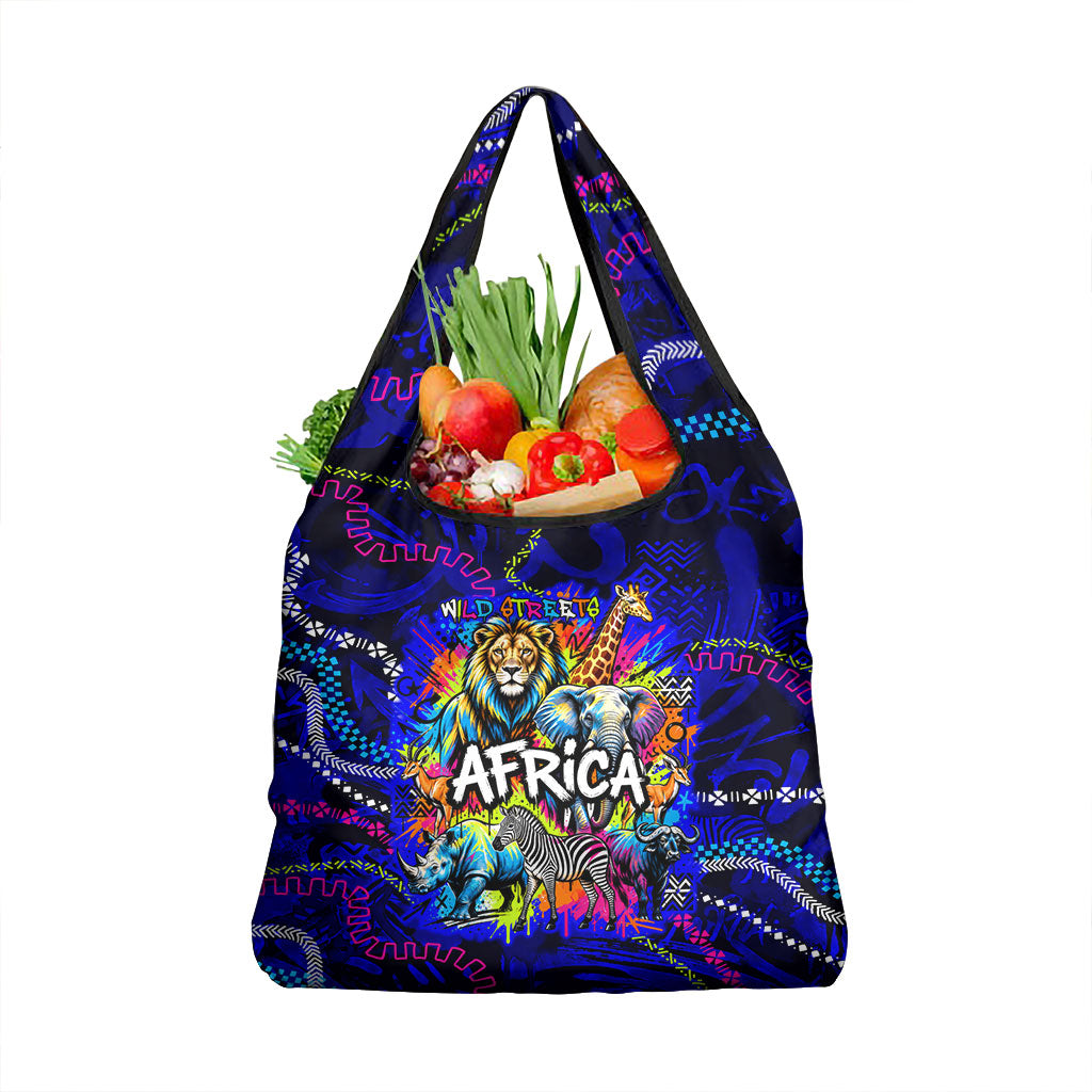 African Wildlife Born Wild Grocery Bag Colorful Graffiti Street Art ...