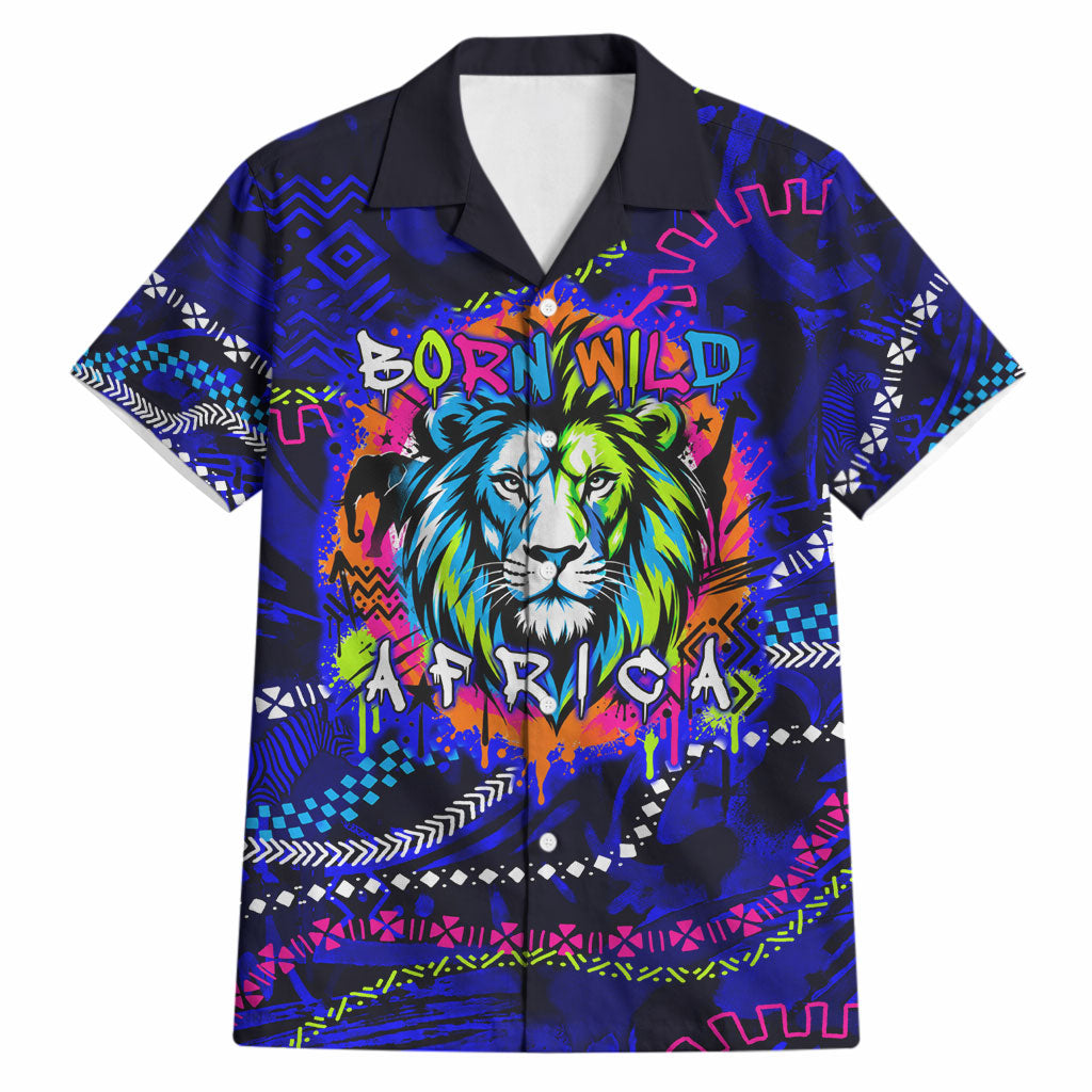 African Wildlife Born Wild Hawaiian Shirt Colorful Graffiti Street Art - Tribal Safari Lion Elephant