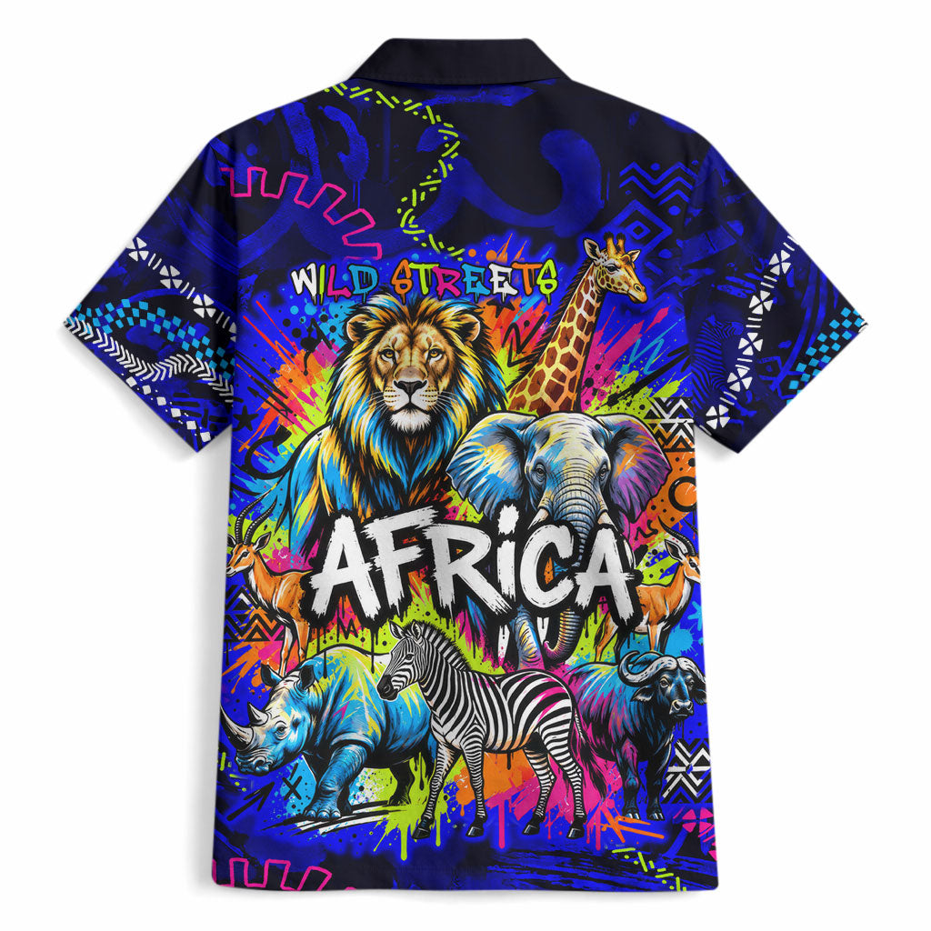 African Wildlife Born Wild Hawaiian Shirt Colorful Graffiti Street Art - Tribal Safari Lion Elephant