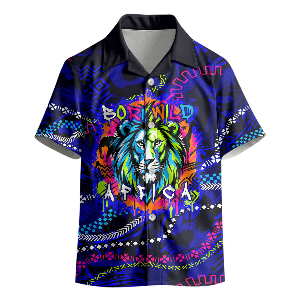 African Wildlife Born Wild Kid Hawaiian Shirt Colorful Graffiti Street Art - Tribal Safari Lion Elephant
