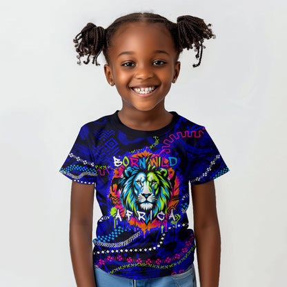 African Wildlife Born Wild Kid T shirt Colorful Graffiti Street Art - Tribal Safari Lion Elephant
