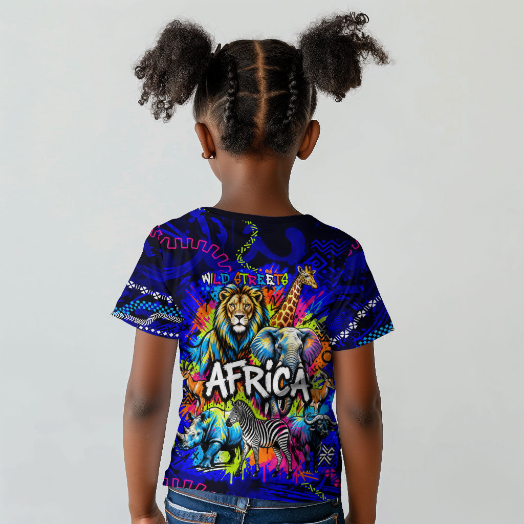 African Wildlife Born Wild Kid T shirt Colorful Graffiti Street Art - Tribal Safari Lion Elephant