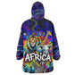 African Wildlife Born Wild Kid Wearable Blanket Hoodie Colorful Graffiti Street Art - Tribal Safari Lion Elephant