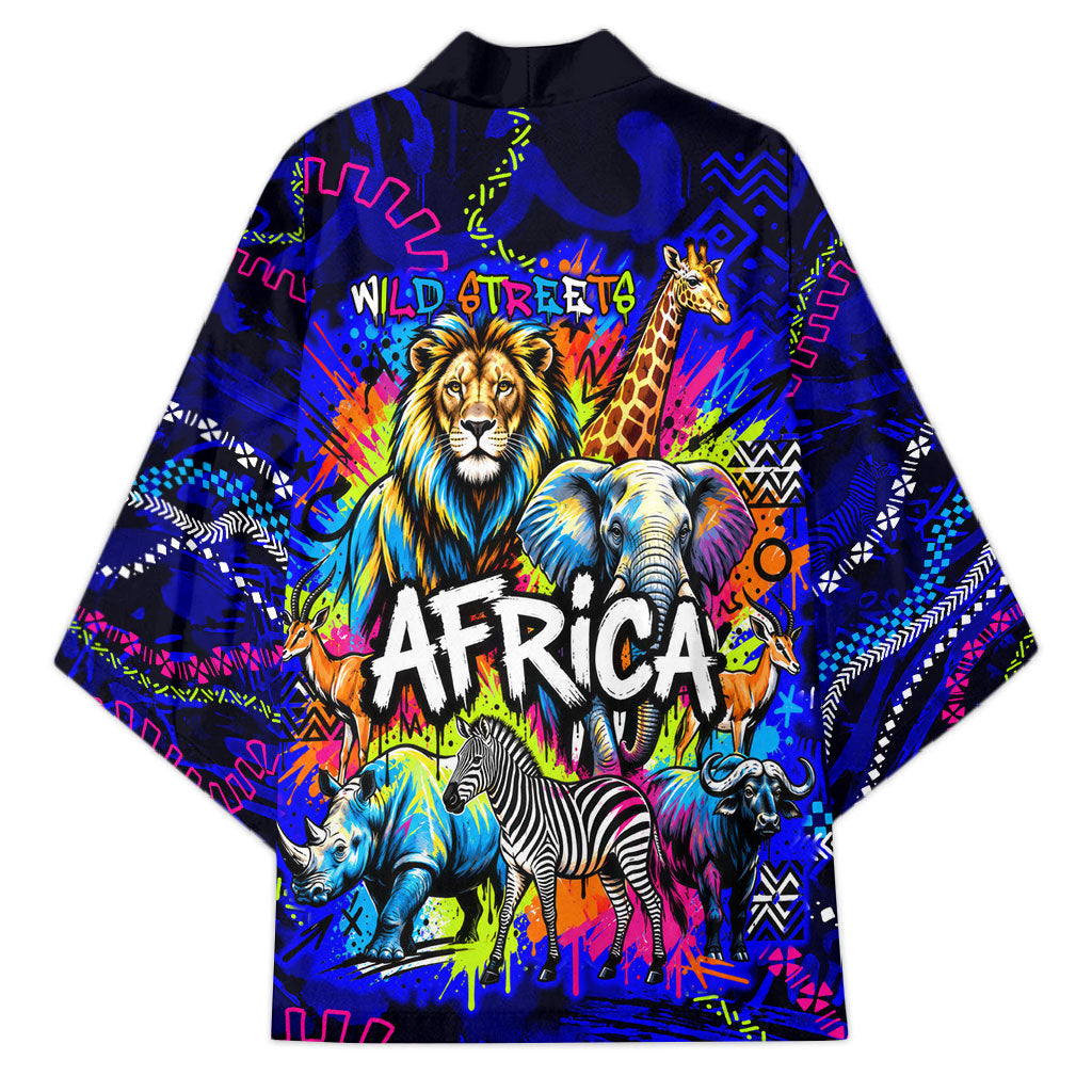 African Wildlife Born Wild Kimono Colorful Graffiti Street Art - Tribal Safari Lion Elephant
