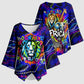 African Wildlife Born Wild Kimono Sleeve Blouse Colorful Graffiti Street Art - Tribal Safari Lion Elephant