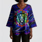 African Wildlife Born Wild Kimono Sleeve Blouse Colorful Graffiti Street Art - Tribal Safari Lion Elephant