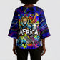 African Wildlife Born Wild Kimono Sleeve Blouse Colorful Graffiti Street Art - Tribal Safari Lion Elephant