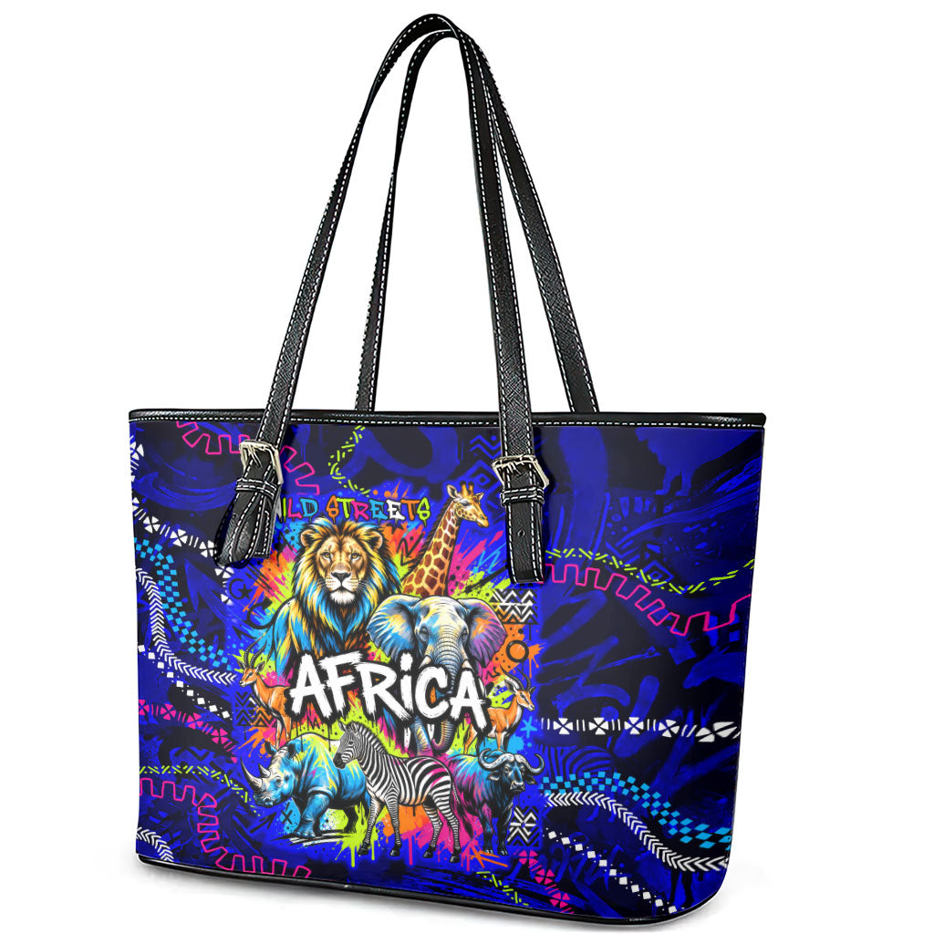 African Wildlife Born Wild Leather Tote Bag Colorful Graffiti Street ...