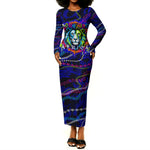 African Wildlife Born Wild Long Sleeve Bodycon Dress Colorful Graffiti Street Art - Tribal Safari Lion Elephant