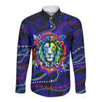 African Wildlife Born Wild Long Sleeve Button Shirt Colorful Graffiti Street Art - Tribal Safari Lion Elephant